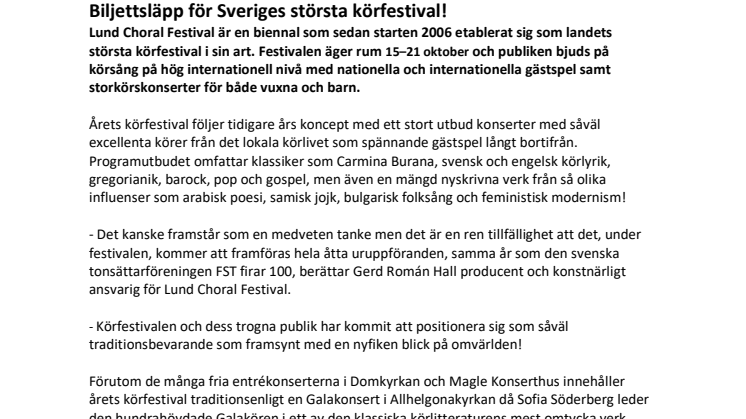Biljettsläpp för Sveriges största körfestival!