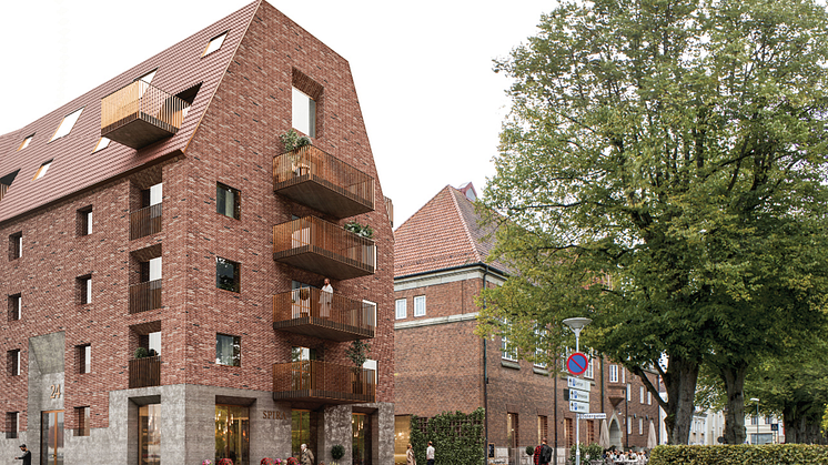 Visionsbild över hur kvarteret med gamla Parkskolan kan komma att se ut när det är nybyggt Illustration: Granitor/ Wingårdhs arkitekter 