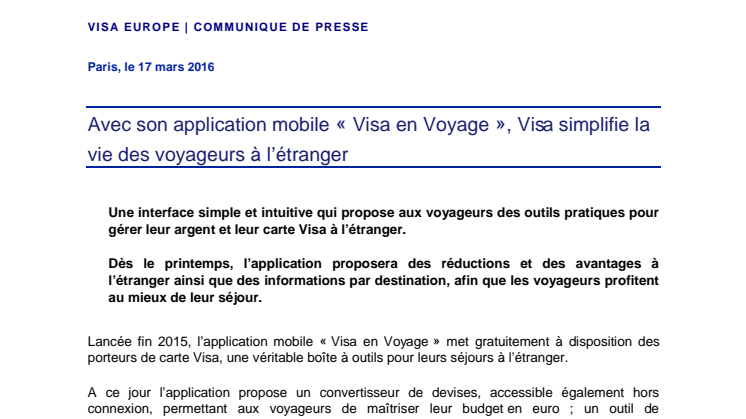 Avec son application mobile « Visa en Voyage », Visa simplifie la vie des voyageurs à l’étranger