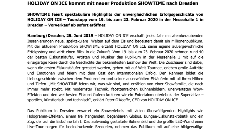 HOLIDAY ON ICE kommt mit neuer Produktion SHOWTIME nach Dresden