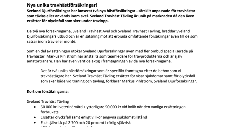 Nya unika travhästförsäkringar!