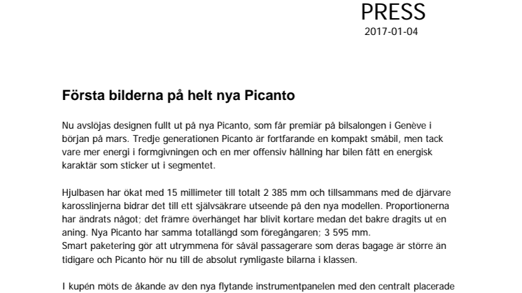 Första bilderna på helt nya Picanto