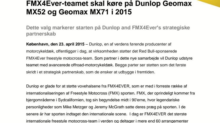 FMX4Ever-teamet skal køre på Dunlop Geomax MX52 og Geomax MX71 i 2015
