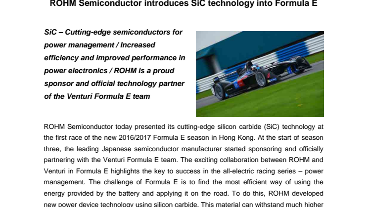 ROHM Semiconductor introduces SiC technology into Formula E