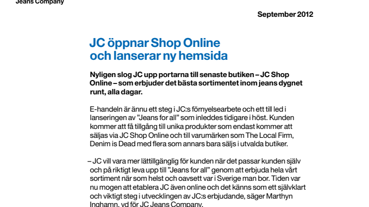 JC öppnar Shop Online och lanserar ny hemsida 