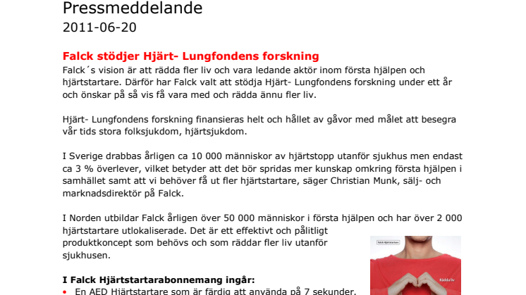 Falck stödjer Hjärt- Lungfondens forskning