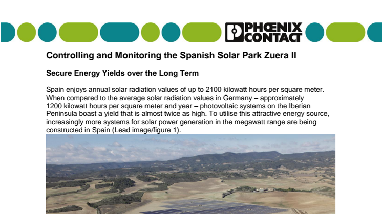 Controlling and Monitoring the Spanish Solar Park Zuera II 