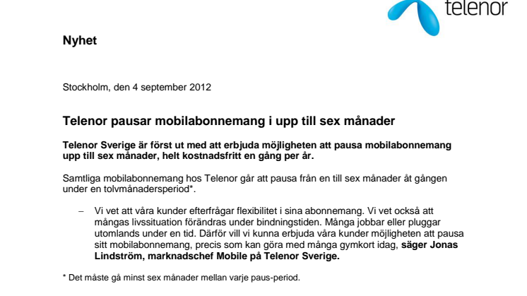 Telenor pausar mobilabonnemang i upp till sex månader