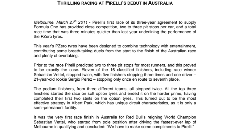 Vilket fantastiskt race! Pirellis motorsportchef Paul Hembery om Australiens GP 2011