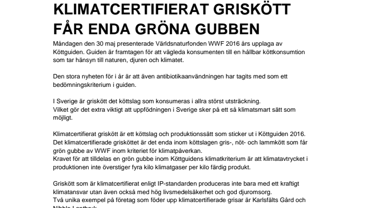 KLIMATCERTIFIERAT GRISKÖTT FÅR ENDA GRÖNA GUBBEN