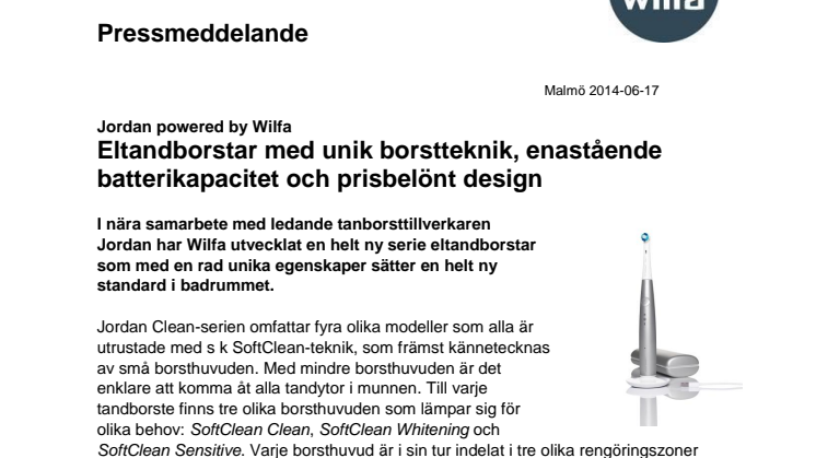 Jordan powered by Wilfa - Eltandborstar med unik borstteknik, enastående batterikapacitet och prisbelönt design