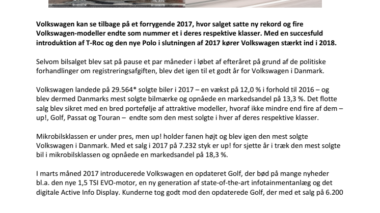 Volkswagen topper bilsalget i 2017