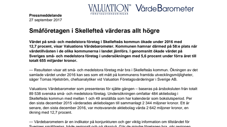 Värdebarometern 2017 Skellefteås kommun