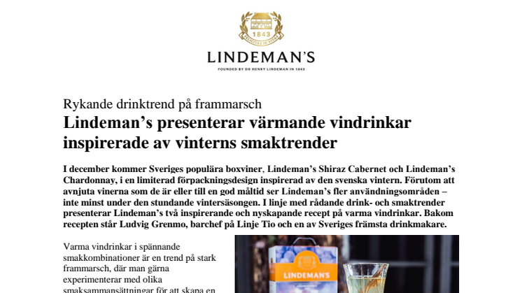 Lindeman’s presenterar värmande vindrinkar inspirerade av vinterns smaktrender