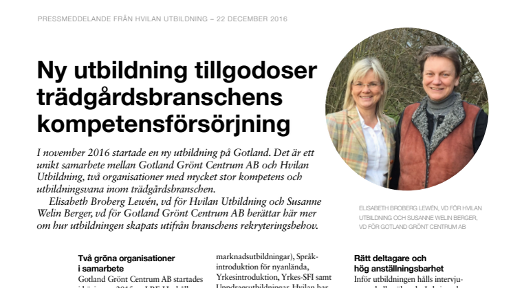 Ny utbildning på Gotland  tillgodoser trädgårdsbranschens kompetensförsörjning
