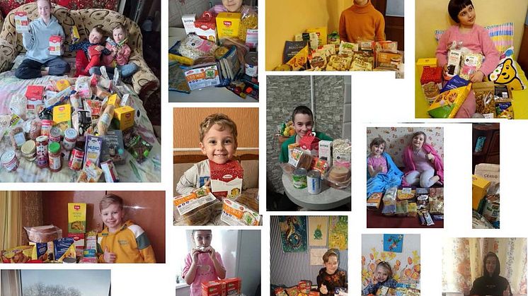 Pictures from families with coeliac children in Ukraine that have recieved food packs
