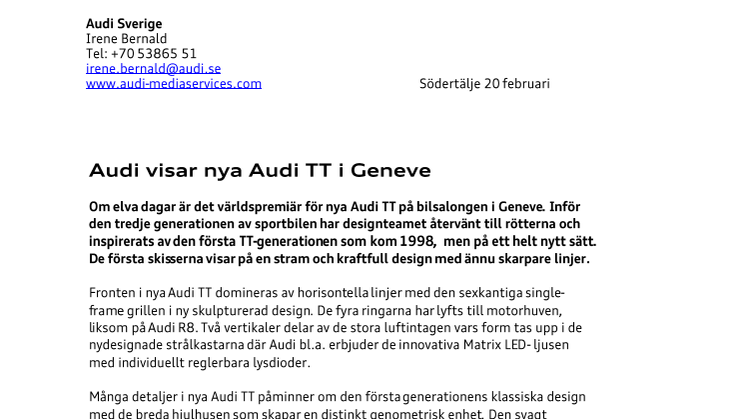 Audi visar nya Audi TT i Geneve
