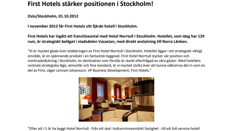 First Hotels stärker positionen i Stockholm!