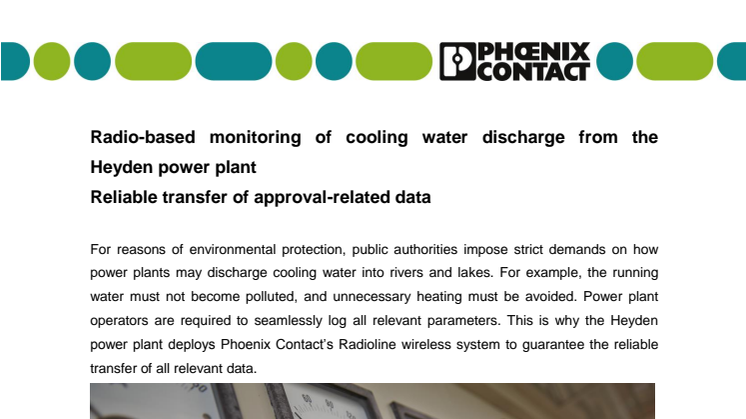 Radio-based monitoring of cooling water discharge from the Heyden power plant