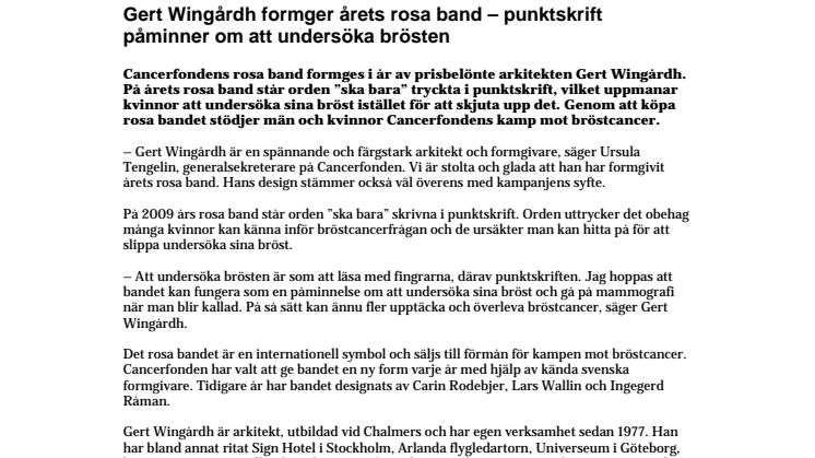 Gert Wingårdh formger årets rosa band – punktskrift påminner om att undersöka brösten