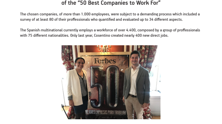 Cosentino one of the 50 Best Companies to Work For