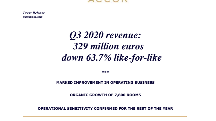 Q3 2020 revenue: 329 million euros down 63.7% like-for-like