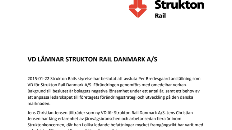 VD LÄMNAR STRUKTON RAIL DANMARK A/S