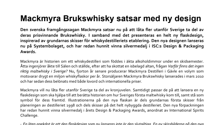 Mackmyra Brukswhisky satsar med ny design