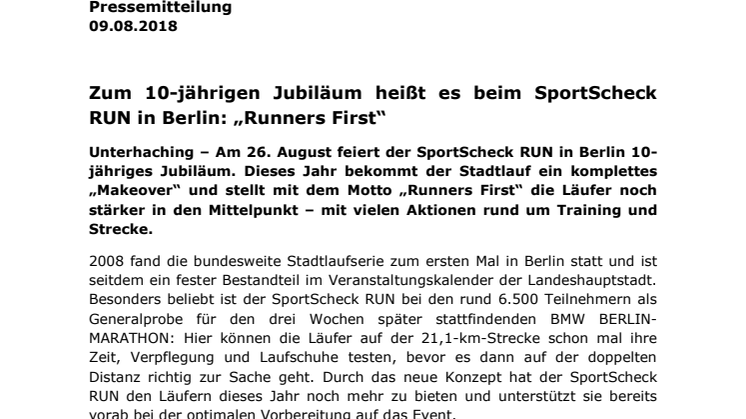 Zum 10-jährigen Jubiläum heißt es beim SportScheck RUN in Berlin "Runners First"