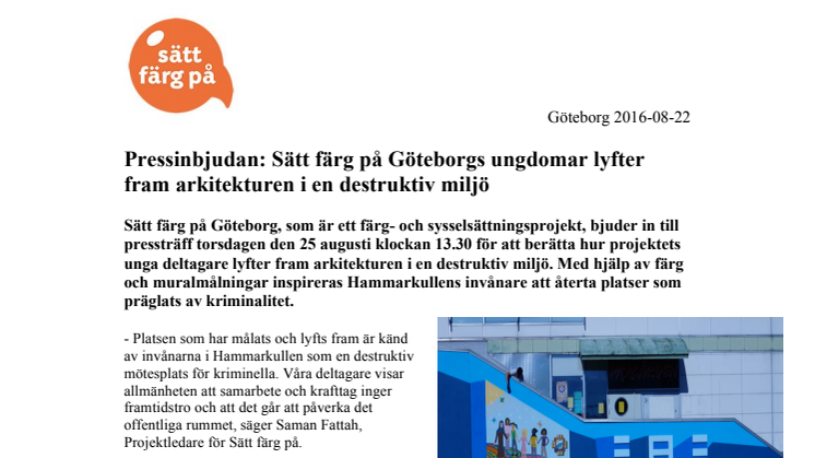 ​Pressinbjudan: Sätt färg på Göteborgs ungdomar lyfter fram arkitekturen i en destruktiv miljö