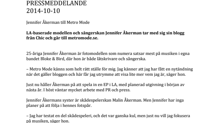 Jennifer Åkerman till Metro Mode