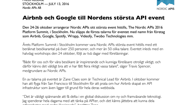 Airbnb och Google till Nordens största API event 