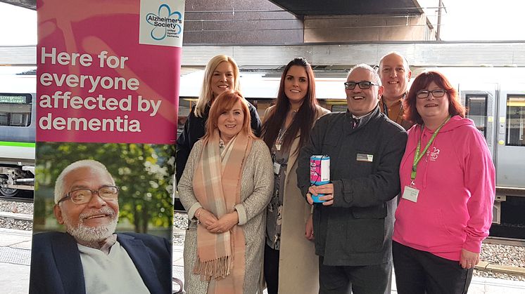 Wolverhampton station staff and local Alzheimer's Society members launching the charity partnership at Wolverhampton station