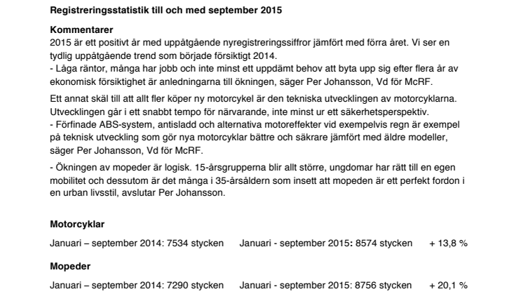 Registreringsstatistik till och med september 2015 