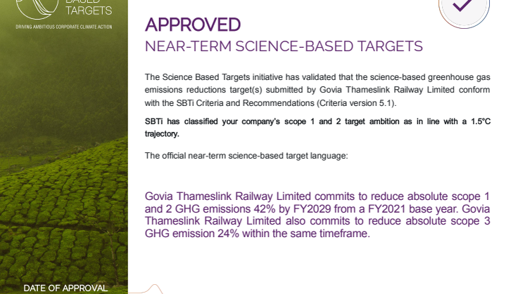 SBTi near-term target approval certificate for GTR.PDF