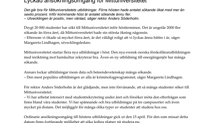 Lyckad ansökningsomgång för Mittuniversitetet