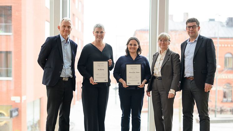 I bild, från vänster: SOFs Per Karlsson, Camilla Thellenberg (för Carl Herdenberg), Fernanda Costa Svedman, Signe Friesland SOF och Daniel Nyqvist, Pfizer.