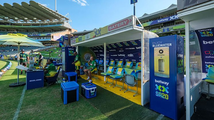 Bluewater partnered with South Africa’s Betway SA20 cricket league to provide stainless steel water bottles and over 2,600 litres of pure drinking water to players and staff at the recent Betway SA20 Playoffs and Final (Credit: Bluewater)