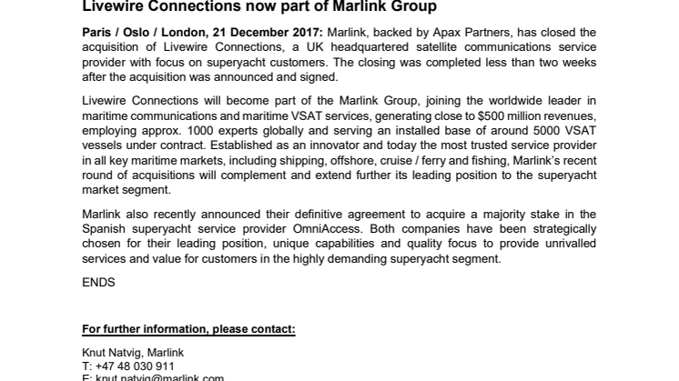 Livewire Connections now part of Marlink Group