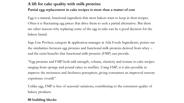 A lift for cake quality with milk proteins