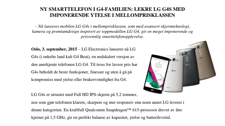 NY SMARTTELEFON I G4-FAMILIEN: LEKRE LG G4S MED IMPONERENDE YTELSE I MELLOMPRISKLASSEN