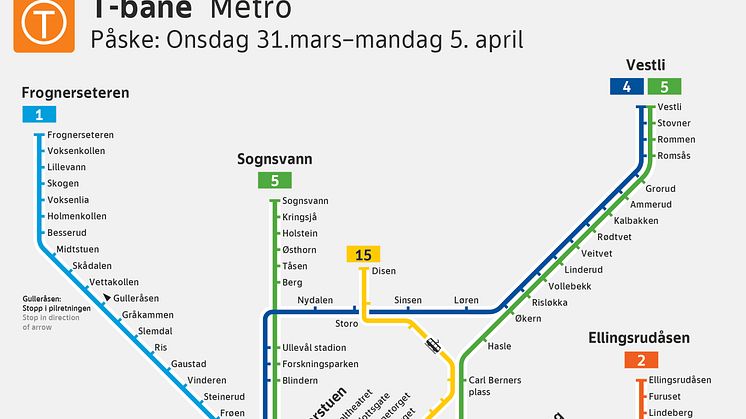 T-banen stenger gjennom sentrum i påsken