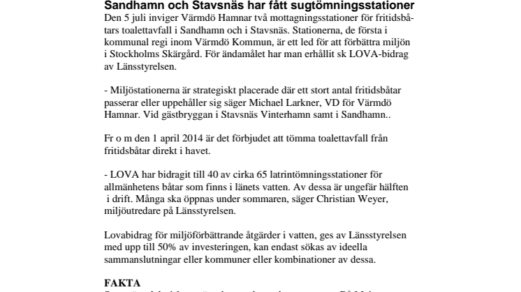 Sandhamn och Stavsnäs har fått sugtömningsstationer