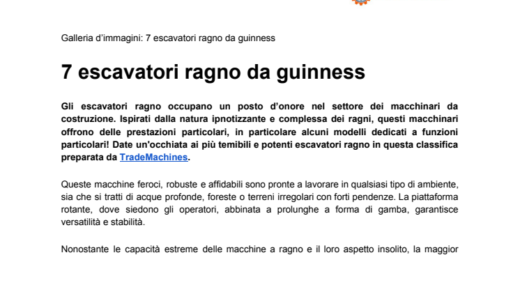 7 escavatori ragno da guinnness