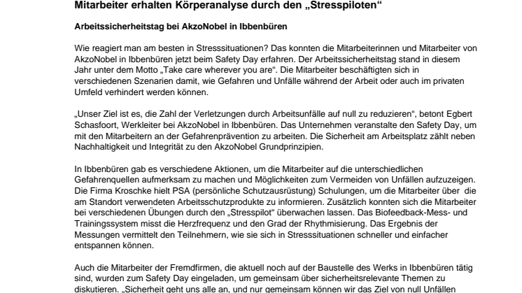 Safety Day bei AkzoNobel in Ibbenbüren: Mitarbeiter erhalten Körperanalyse durch den „Stresspiloten“ 
