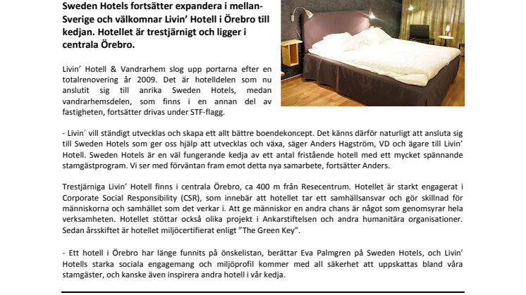 Sweden Hotels välkomnar ett Örebrohotell till kedjan