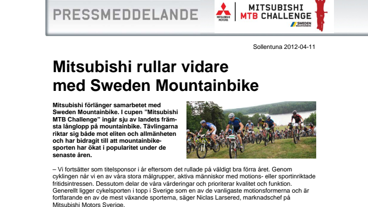 Mitsubishi rullar vidare med Sweden Mountainbike