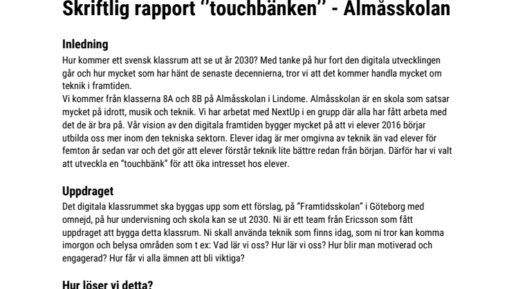 Almåsskolans rapport "Touchbänken"