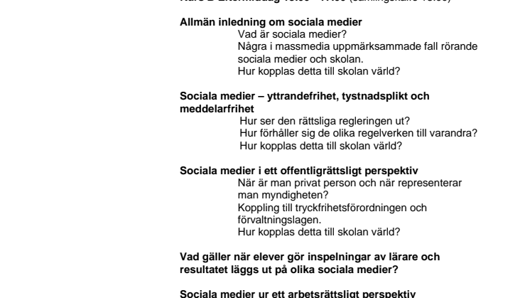 Program : Konferens - Juridiken runt sociala medier i skolan