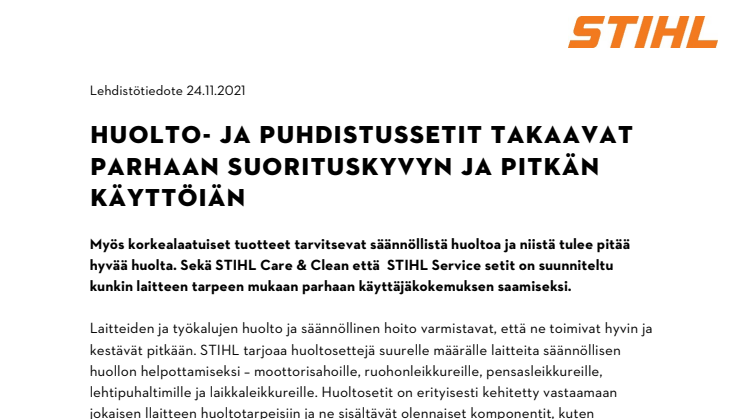 HUOLTO- JA PUHDISTUSSETIT TAKAAVAT PARHAAN SUORITUSKYVYN JA PITKÄN KÄYTTÖIÄN.pdf